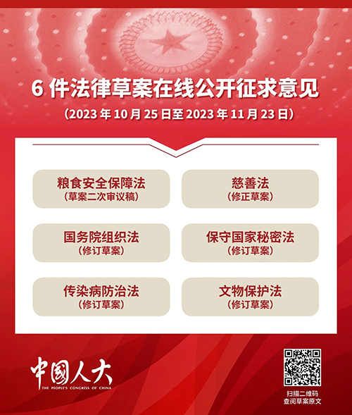  6件法律草案公開(kāi)征求意見(jiàn)